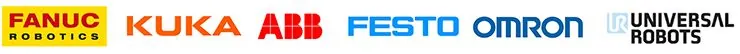 Logos von Fanuc, KUKA, ABB, Festo, Omron und Universal Robots